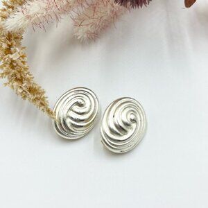 Vintage Alfred Sung Silver Tone Clip On Earrings